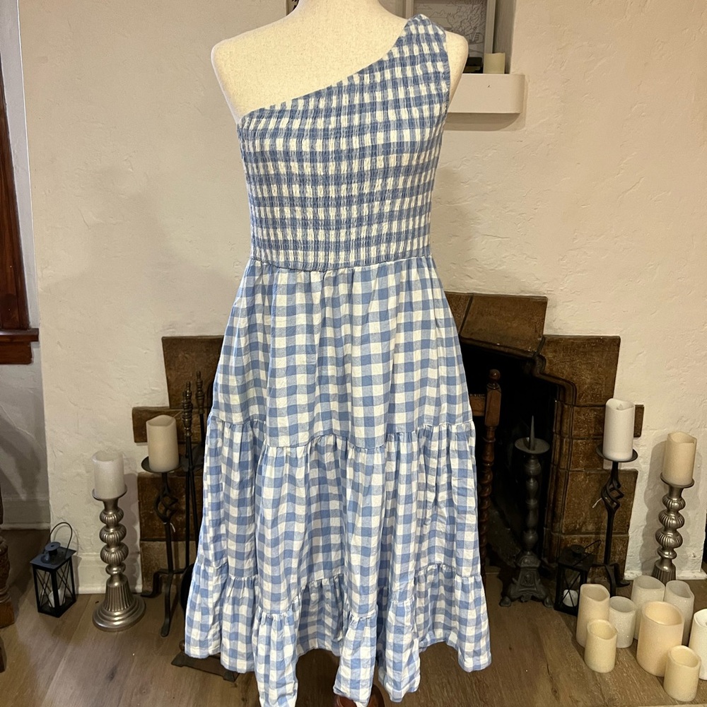 Vintage Blue Gingham Asymmetric Dress size M